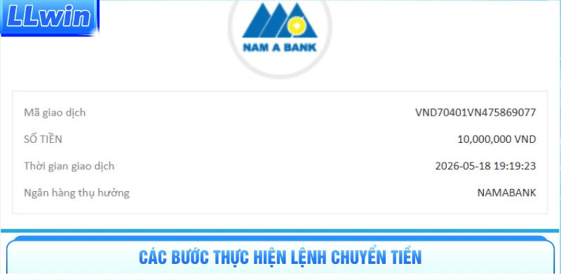 Các bước thực hiện lệnh chuyển tiền